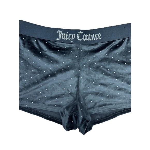 Juicy Couture Black Velour Sleep Shorts Polka Dot Bling Rhinestone Small GUC - Picture 2 of 4